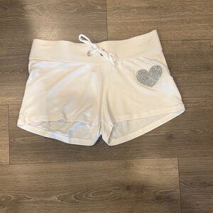 White Crystal Heart-Embellished Women's Shorts